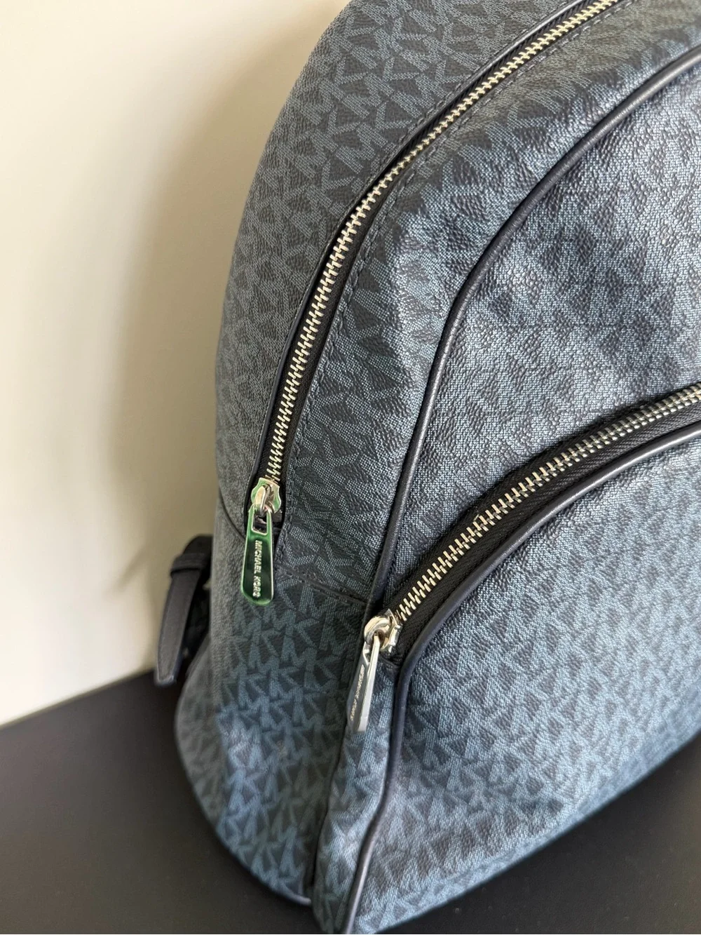 Michael Kors Signature Logo Backpack Navy Blue Coated Canvas